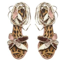 Pre Owned صندل روبرتو كافالى فتحة كعب ملتف حول الكاحل جلد ثعبان متعدد الألوان مقاس 39