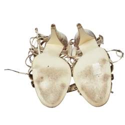 Pre Owned صندل روبرتو كافالى فتحة كعب ملتف حول الكاحل جلد ثعبان متعدد الألوان مقاس 39