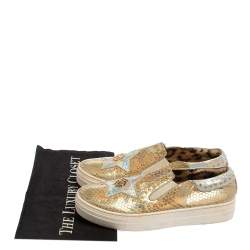 Pre Owned Robert Cavalli Gold Lizard Embossed Leather Slip On Sneaker Size 38