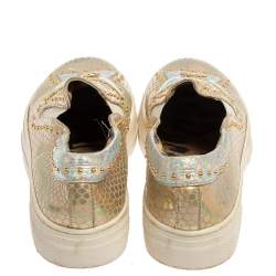 Pre Owned Robert Cavalli Gold Lizard Embossed Leather Slip On Sneaker Size 38