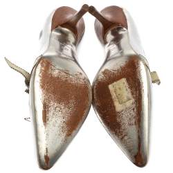 Roberto Cavalli Silver Leather Slip On Pointed Toe Pumps Size 38