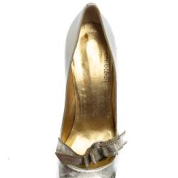 Roberto Cavalli Silver Leather Slip On Pointed Toe Pumps Size 38
