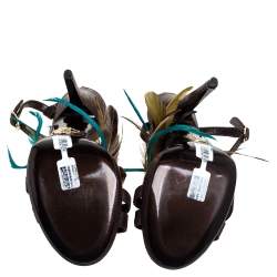 Pre Owned صندل روبرتو كافالي تفاصيل ريش جلد بني مقاس 38