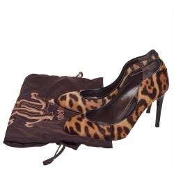 مملوكة مسبقًا Roberto Cavalli Brown Leopard Print Calf Hair Pumps Size 36.5
