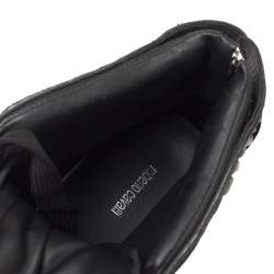 Pre Owned Roberto Cavalli Black Suede And Leather Studded Mid Top Sneaker Size 39