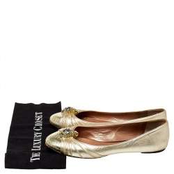 Roberto Cavalli Metallic Gold Leather Snake Head Crystal Embellished Ballet Flats Size 39.5