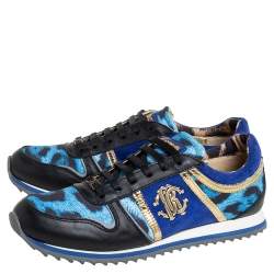 Roberto Cavalli Leather And Leopard Print Fabric Low Top Sneakers Size 40