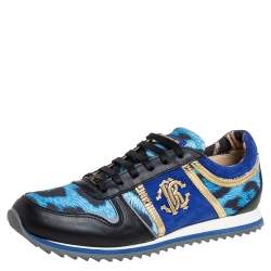 Roberto Cavalli Leather And Leopard Print Fabric Low Top Sneakers Size 40