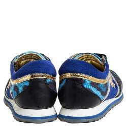 Roberto Cavalli Leather And Leopard Print Fabric Low Top Sneakers Size 40