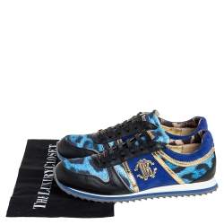 Roberto Cavalli Leather And Leopard Print Fabric Low Top Sneakers Size 40