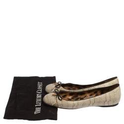 Pre Owned Roberto Cavalli Grey Python Embossed Leather Bow Ballet Flats Size 39.5