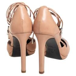 مملوكة مسبقًا Roberto Cavalli Beige Leather And Python Cap Toe Ankle Wrap Pumps Size 38