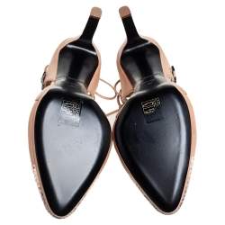 ممل وكة مسبقًا Roberto Cavalli Beige Leather And Python Cap Toe Ankle Wrap Pumps Size 38