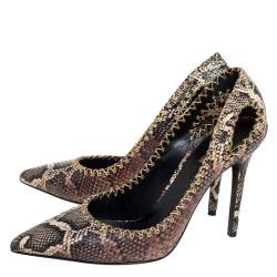 Pre Owned Roberto Cavalli Brown/Black Python Embossed Laser Cut Pumps Size 39