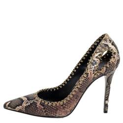 Pre Owned Roberto Cavalli Brown/Black Python Embossed Laser Cut Pumps Size 39