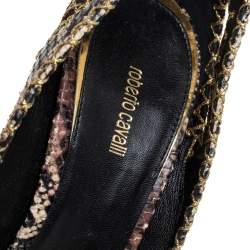 Pre Owned Roberto Cavalli Brown/Black Python Embossed Laser Cut Pumps Size 39