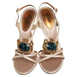 Pre Owned صندل روبرتو كافالي جلد بيج بسيور كاحل مزخرفة مقاس 39.5