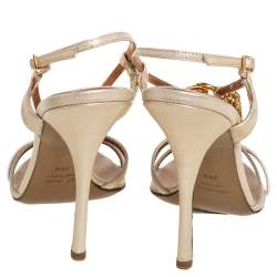 Pre Owned صندل روبرتو كافالي جلد بيج بسيور كاحل مزخرفة مقاس 39.5