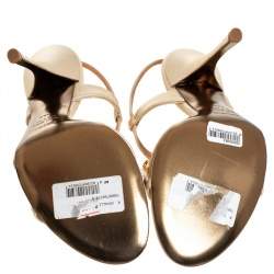 Pre Owned صندل روبرتو كافالي جلد بيج بسيور كاحل مزخرفة مقاس 39.5