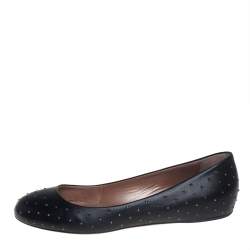 Pre Owned Robert Cavalli Black Leather Studded Ballet Flats Size 38
