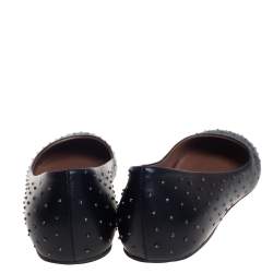 Pre Owned Robert Cavalli Black Leather Studded Ballet Flats Size 38