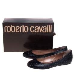 Pre Owned Robert Cavalli Black Leather Studded Ballet Flats Size 38