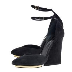 مملوكة مسبقًا Roberto Cavalli Black Suede Ankle Strap Block Heels Pumps Size 37