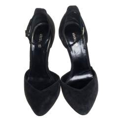 مملوكة مسبقًا Roberto Cavalli Black Suede Ankle Strap Block Heels Pumps Size 37