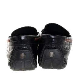 Pre Owned Roberto Cavalli Black Croc Embossed Leather Slip on Loafers Size 40