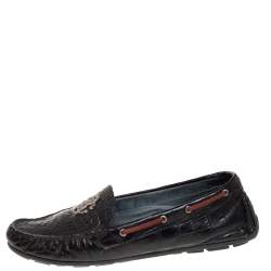 Pre Owned Roberto Cavalli Black Croc Embossed Leather Slip on Loafers Size 40