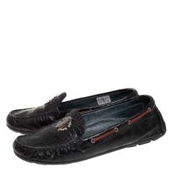 Pre Owned Roberto Cavalli Black Croc Embossed Leather Slip on Loafers Size 40