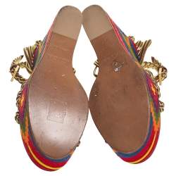 Pre Owned Roberto Cavalli Mutlicolor Braided Leather Wedge Platform Ankle Strap Sandals Size 39