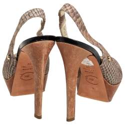 Just Cavalli Grey Python Embossed Leather Slingback Platform Sandals Size 36