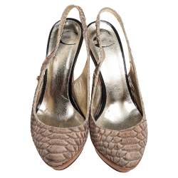 Just Cavalli Grey Python Embossed Leather Slingback Platform Sandals Size 36