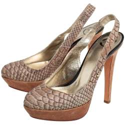 Just Cavalli Grey Python Embossed Leather Slingback Platform Sandals Size 36