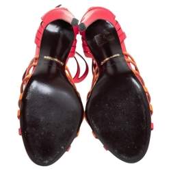 Pre Owned صندل روبرتو كافالي ملف الكاحل سترابي جلد وردي/ برتقالي مقاس 39 