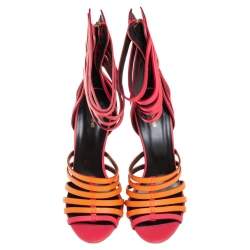 Pre Owned صندل روبرتو كافالي ملف الكاحل سترابي جلد وردي/ برتقالي مقاس 39 