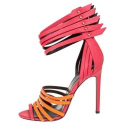 Pre Owned صندل روبرتو كافالي ملف الكاحل سترابي جلد وردي/ برتقالي مقاس 39 