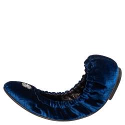 Pre Owned Roberto Cavalli Blue Velvet Srunch Ballet Flats Size 39