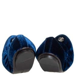 Pre Owned Roberto Cavalli Blue Velvet Srunch Ballet Flats Size 39