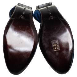 Pre Owned Roberto Cavalli Blue Velvet Srunch Ballet Flats Size 39