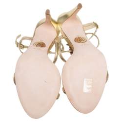 Pre Owned صندل روبرتو كافالي سترابي جلد ميتاليك وتفاصيل ثعبان مقاس 39 