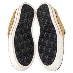 Pre Owned Roberto Cavalli Gold Quilted Leather Logo Embellished Slip On Sneakers Size 38