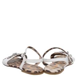 Roberto Cavalli White Leather Embellished Flat Sandals Size 37
