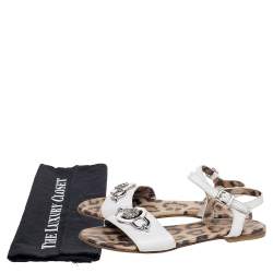 Roberto Cavalli White Leather Embellished Flat Sandals Size 37