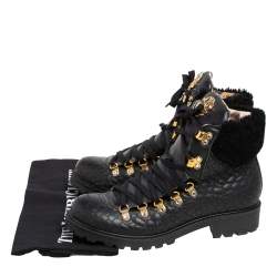 Pre Owned Roberto Cavalli Black Leather Combat Boots Size 38