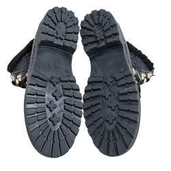 Pre Owned Roberto Cavalli Black Leather Combat Boots Size 38