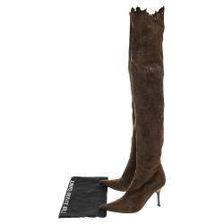 Pre Owned Roberto Cavalli Brown Suede Over the Knee Boots Size 37