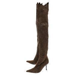 Pre Owned Roberto Cavalli Brown Suede Over the Knee Boots Size 37