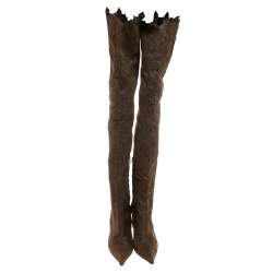 Pre Owned Roberto Cavalli Brown Suede Over the Knee Boots Size 37